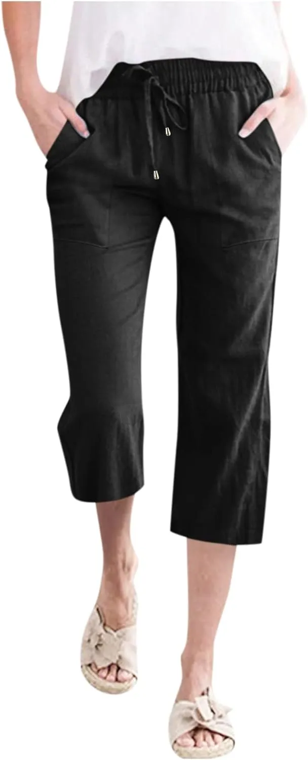 Womens Wide Leg Linen Pants Dressy Casual High Waist Palazzo Pant Button Up Loose Flowy Trouser with Pockets