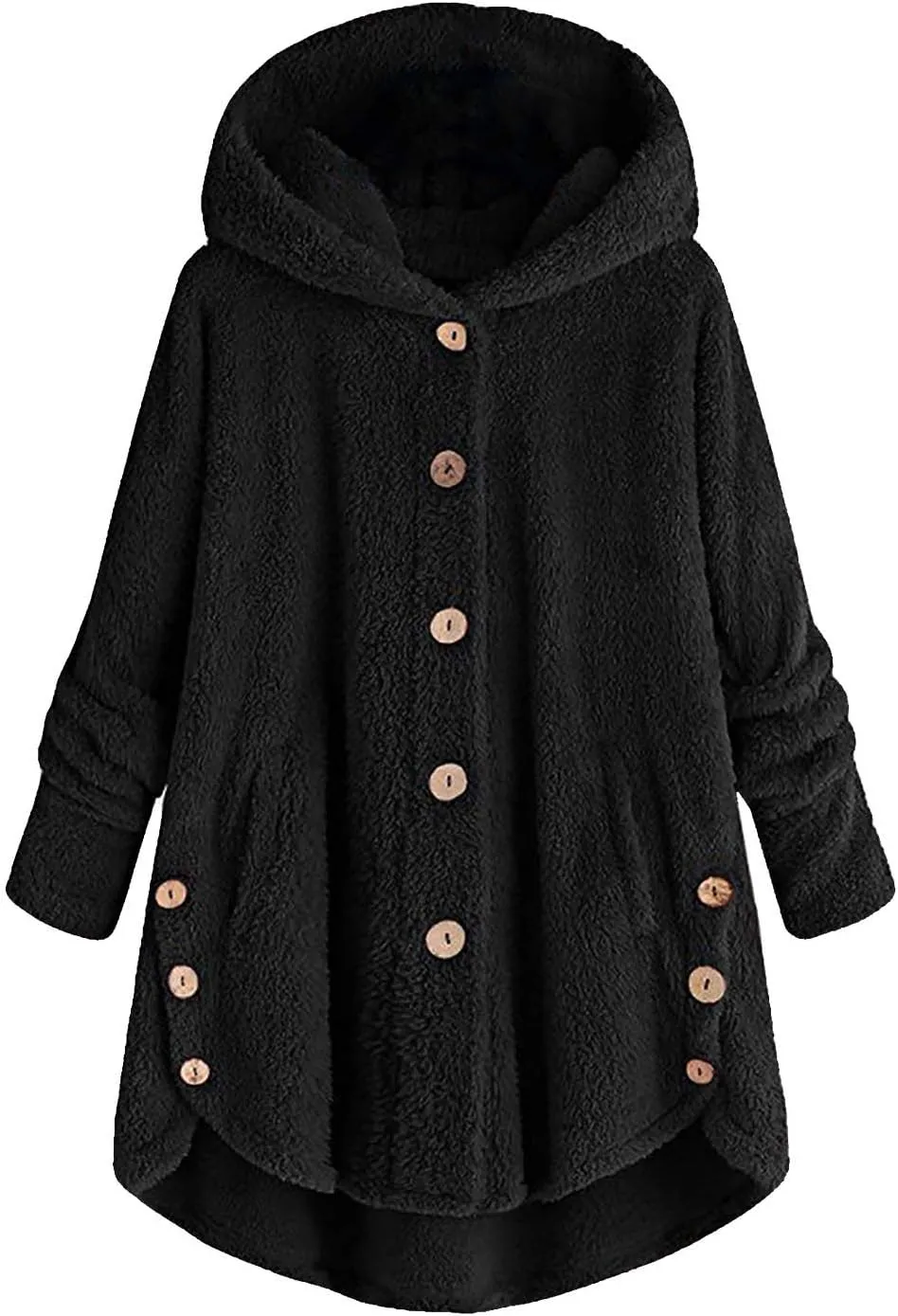 Women's Winter Jackets Plus Size Button Plush Tops Hooded Loose Cardigan Wool Coat Jacket Jackets