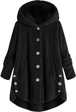 Women's Winter Jackets Plus Size Button Plush Tops Hooded Loose Cardigan Wool Coat Jacket Jackets