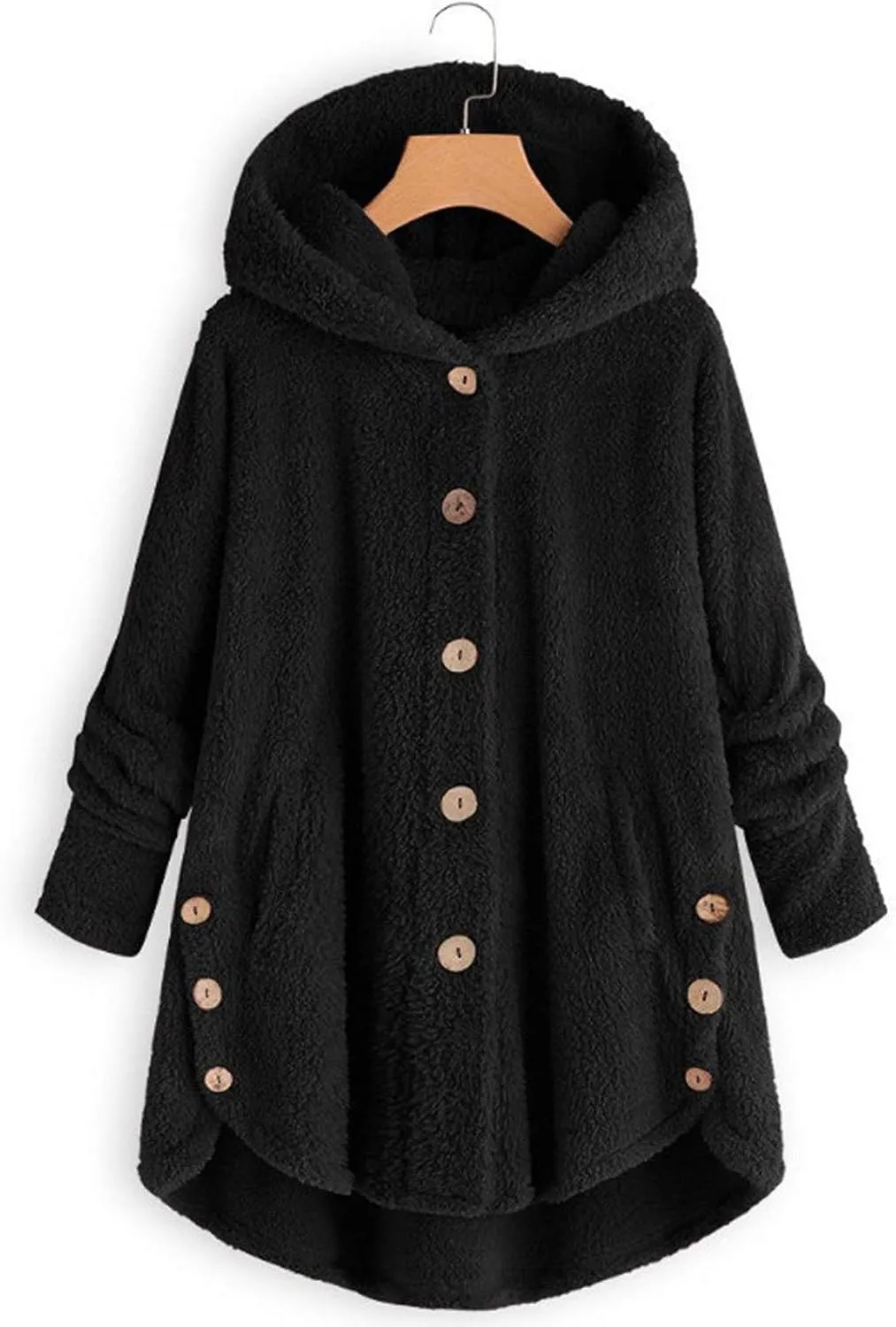 Women's Winter Jackets Plus Size Button Plush Tops Hooded Loose Cardigan Wool Coat Jacket Jackets