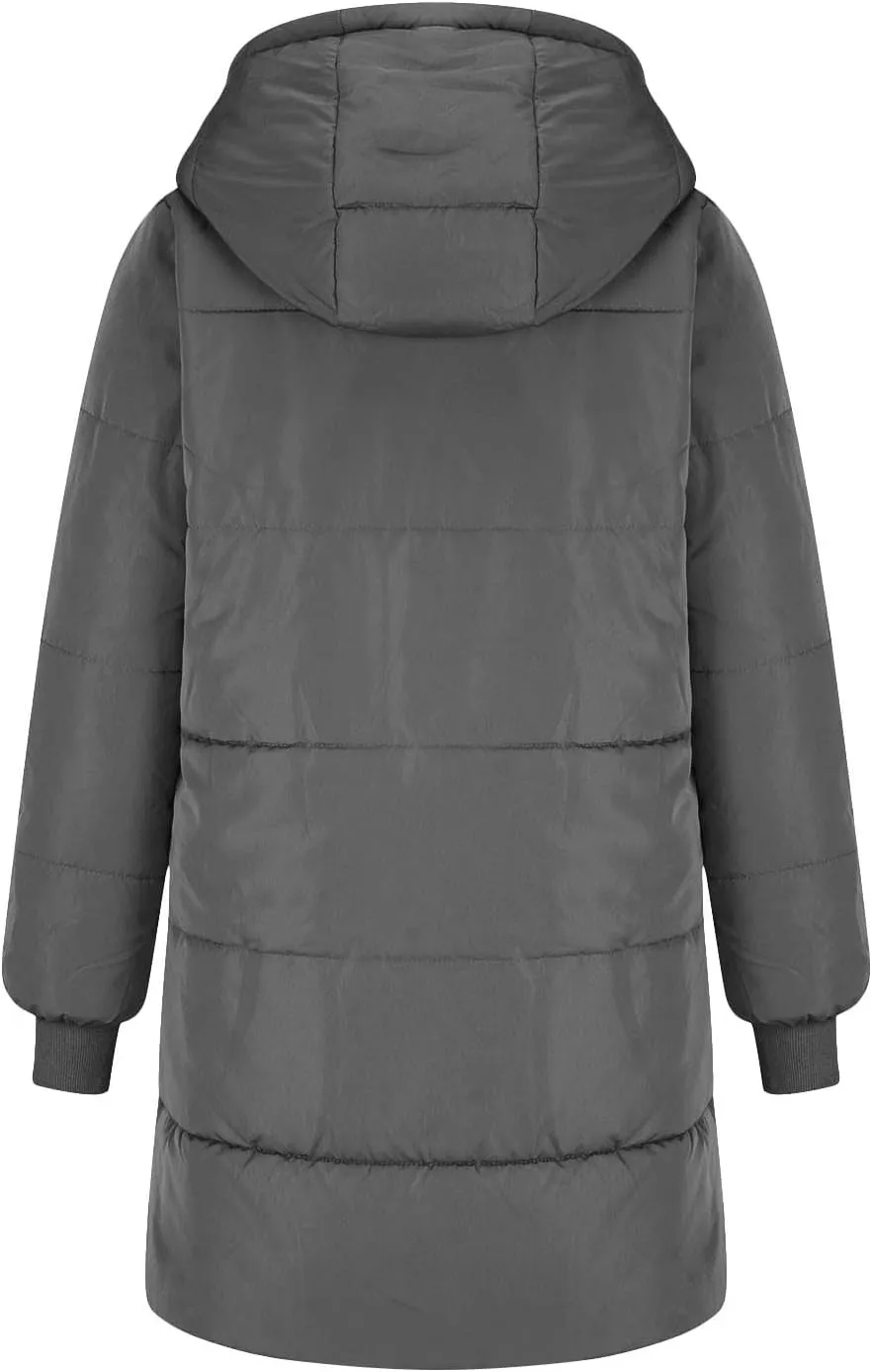 Womens Winter Long Down Coats Teddy Fleece Lined Jacket Plus Size Warm Down Thicken Hooded Windproof Quilted Puffer Jackets