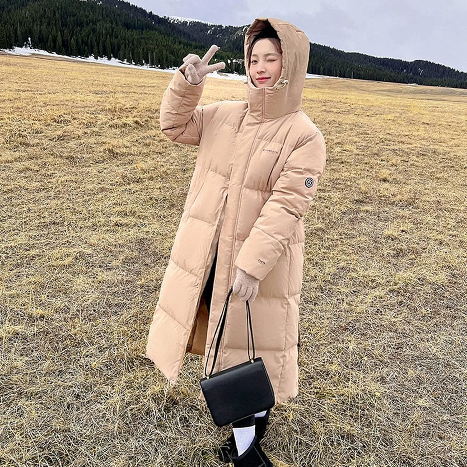 Women's Winter Over Knee Hooded Maxi Long Puffer Down Coat Long Winter Coats Zip Up Padded Coat Maxi Length Outerwear