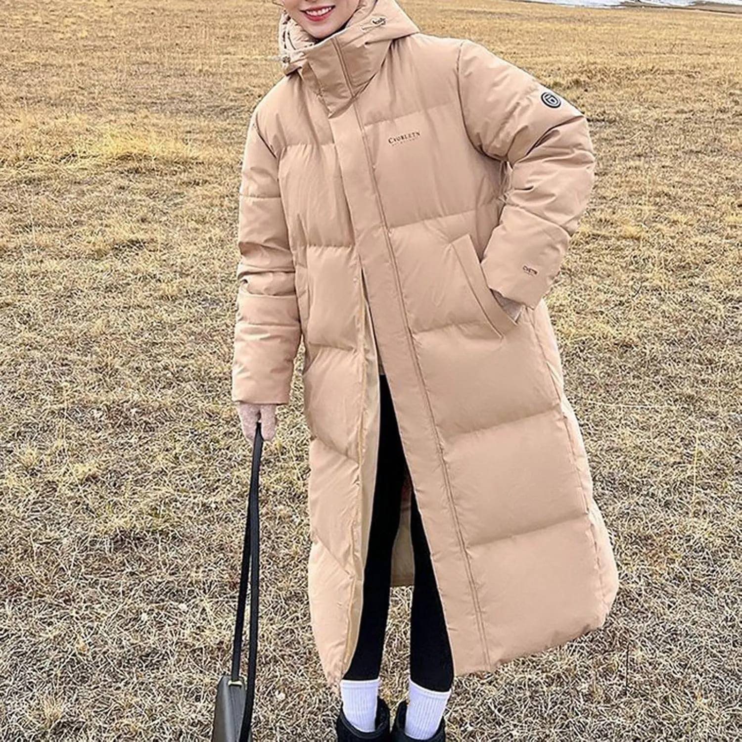 Women's Winter Over Knee Hooded Maxi Long Puffer Down Coat Long Winter Coats Zip Up Padded Coat Maxi Length Outerwear