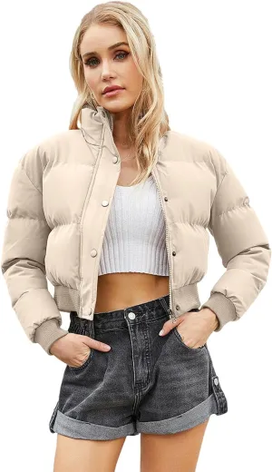 Women's Winter Short Puffer Jackets Lightweight Stand Collar Zip Up Down Coat Warm Quilted Jackets