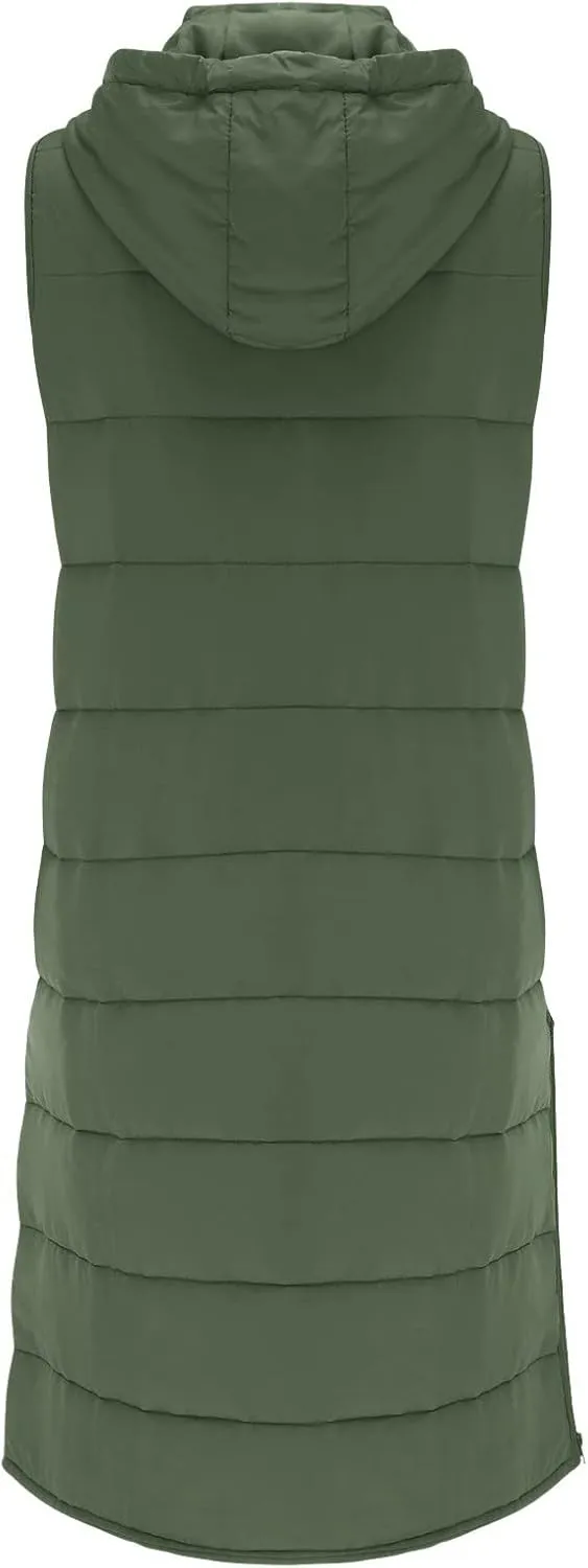 Womens Winter Sleeveless Coat Oversized Qulited Heavtweight Warm Dowm Jacket Vest Outdoor Zip Up Long Fleece Jackets