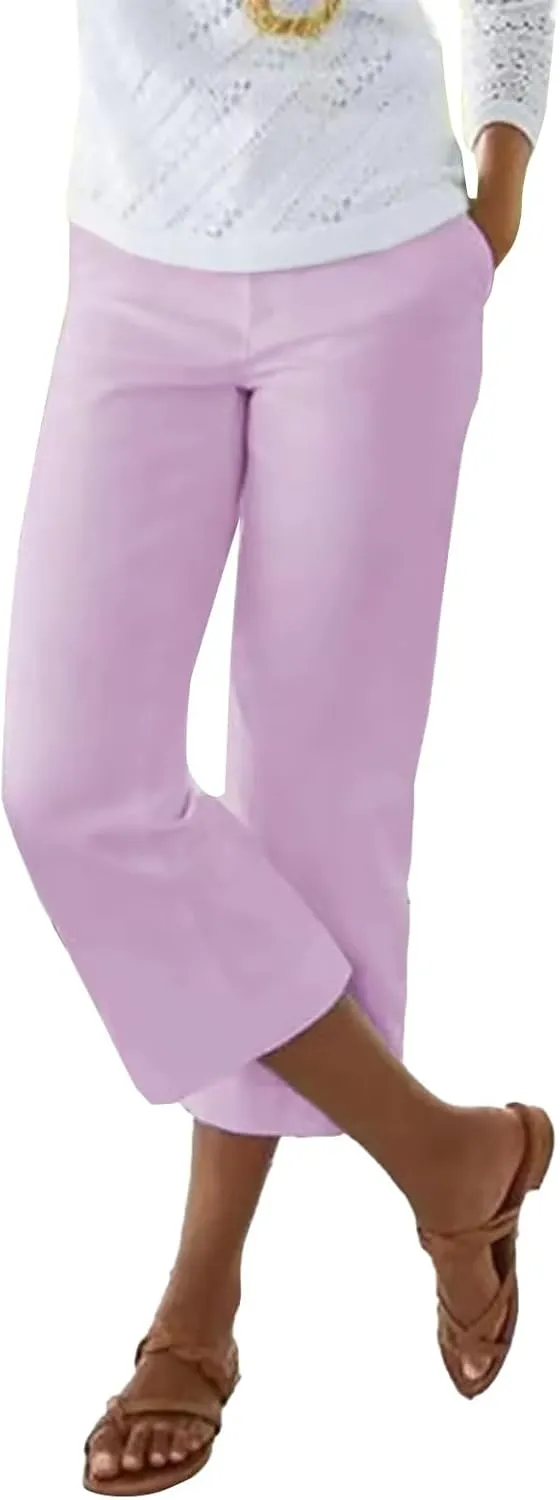 Women's Woven Cargo Capri Jogger Pants Women Clothes Solid Casual Pants Wide Leg Pocket Cropped Trouser 2025
