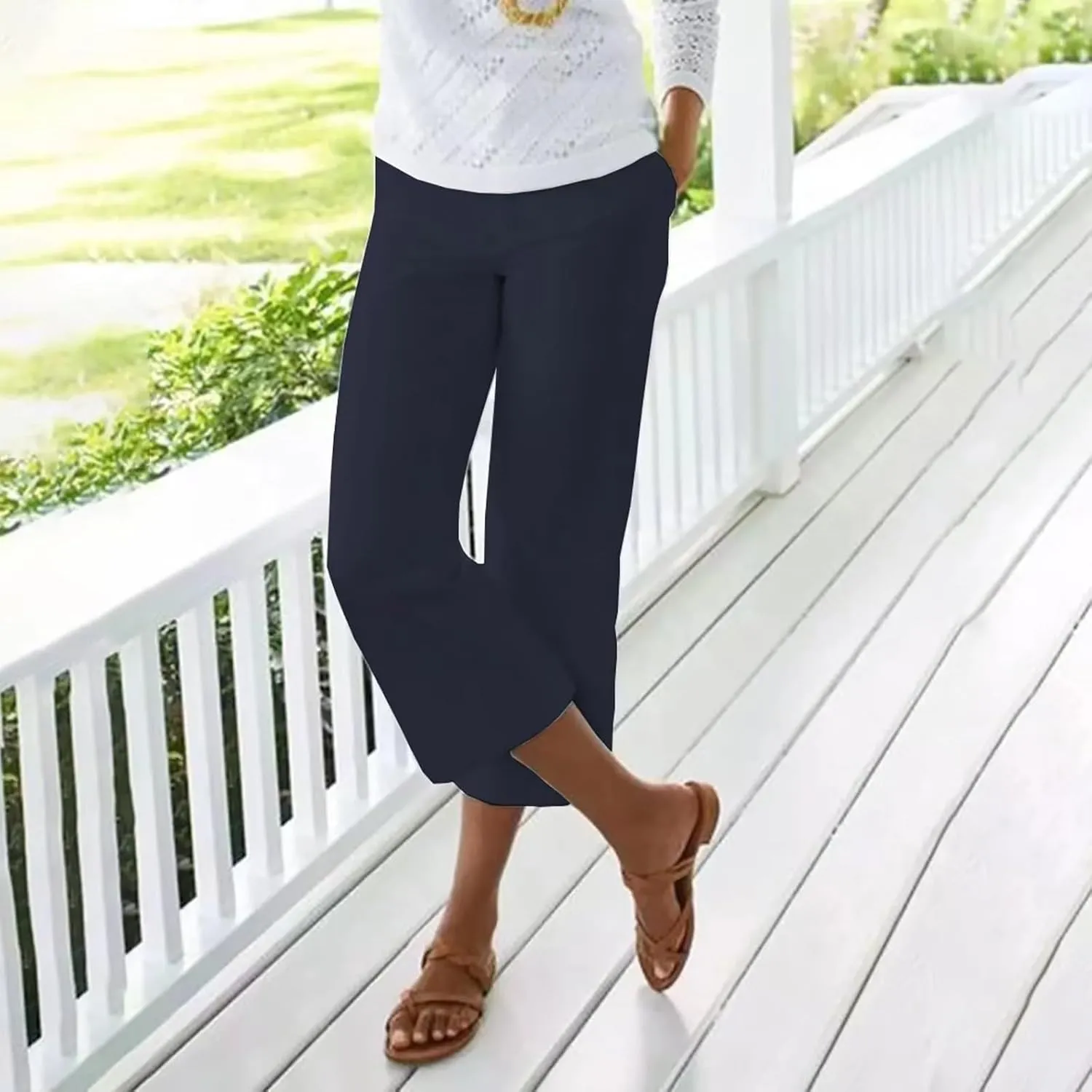 Women's Woven Cargo Capri Jogger Pants Women Clothes Solid Casual Pants Wide Leg Pocket Cropped Trouser 2025