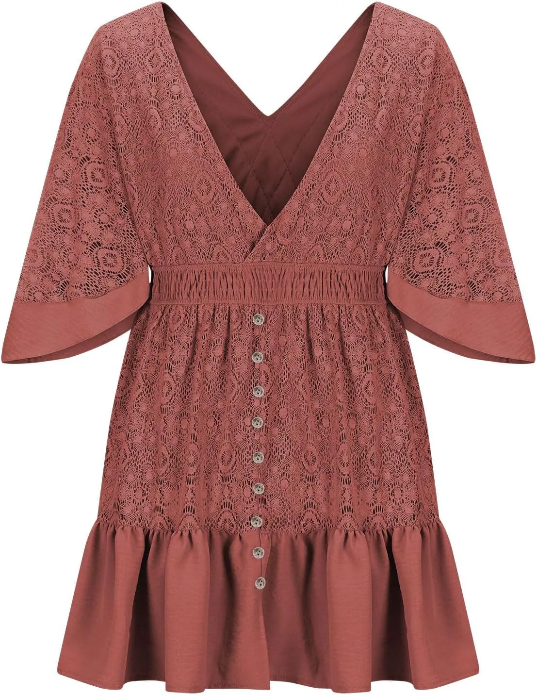 Women's Wrap V Neck Short Sleeve Lace Mini Dress 2025 Summer A Line Swing Ruffle Hem Casual Button Boho Beach Dresses