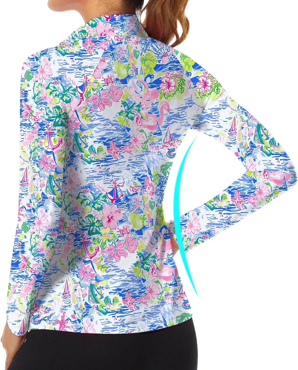 WOWENY Women's Long Sleeve Athletic Shirts Quarter Zip Pullover Collared T-Shirt Workout Print Tennis Top