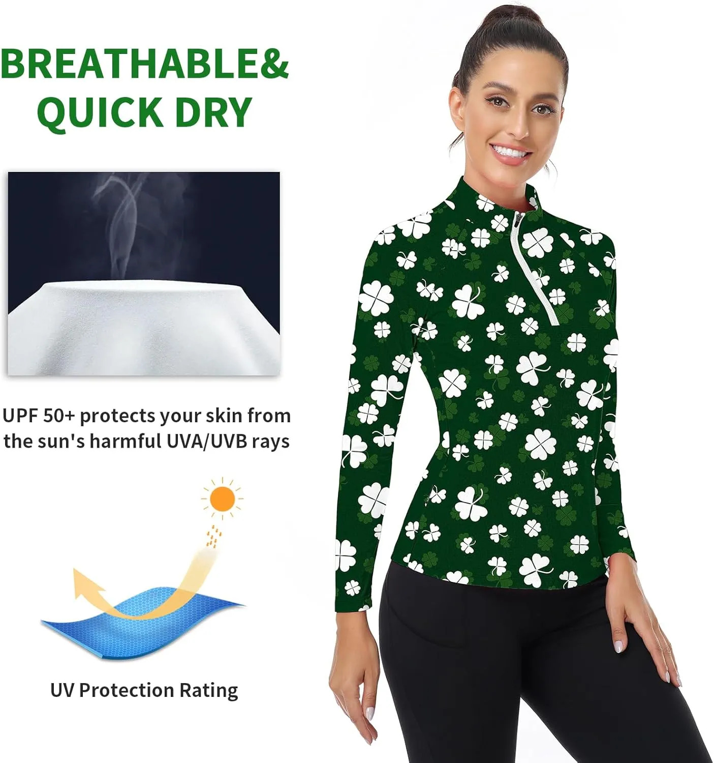 WOWENY Women's Long Sleeve Athletic Shirts Quarter Zip Pullover Collared T-Shirt Workout Print Tennis Top