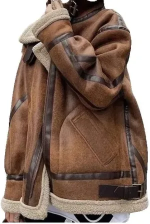 Xingfenly Winter Coat Faux Fur Suede Leather Women Warm Jacket Zipper Moto Biker Long Sleeve Short Casual Outwear s2 Reddish XS