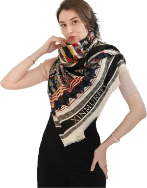 Xinmurffy 100% Merino Wool Travel Scarf Pashmina Shawls and Wraps for Women Cashmere Warm Winter Large Floral Blanket Scarves
