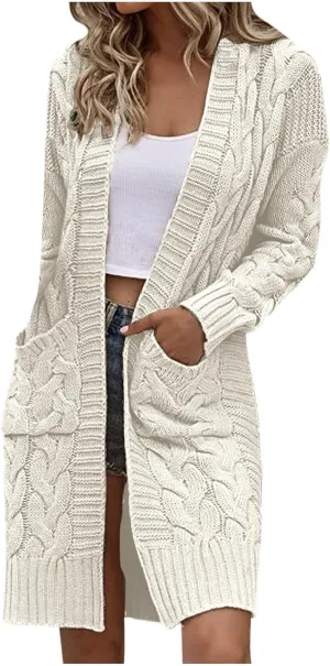 XUNRYAN Womens Sweaters Cardigan Open Front Chunky Knit Sweater Jackets Winter Coat Casual Cable Shawl Wraps Overcoat Outwear