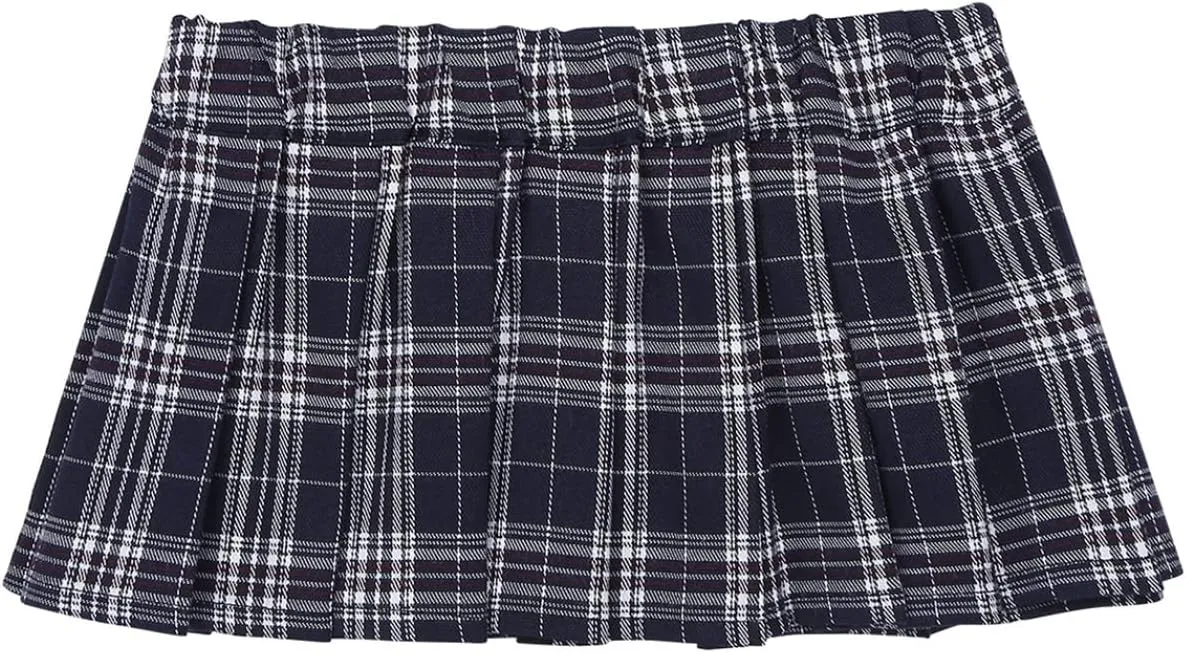 Yartina Women Sexy Schoolgirl Plaid Mini Skirt Role Play Pleated Short Dress Lingeries Nightwear