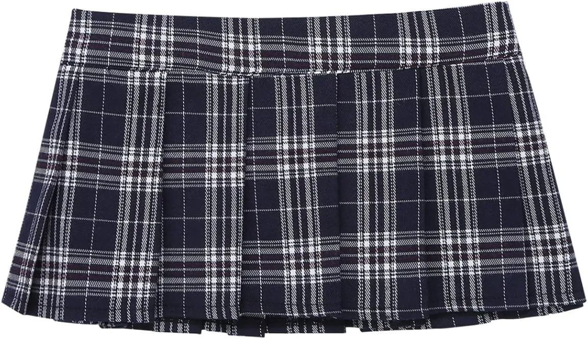 Yartina Women Sexy Schoolgirl Plaid Mini Skirt Role Play Pleated Short Dress Lingeries Nightwear