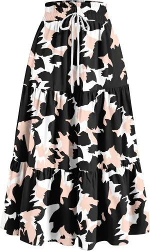 Yesunpxs Womens Casual Maxi Skirts Summer 2025 High Waist Boho Skirts Floral Printed Long Flowy Skirt Beach Vacation Clothes