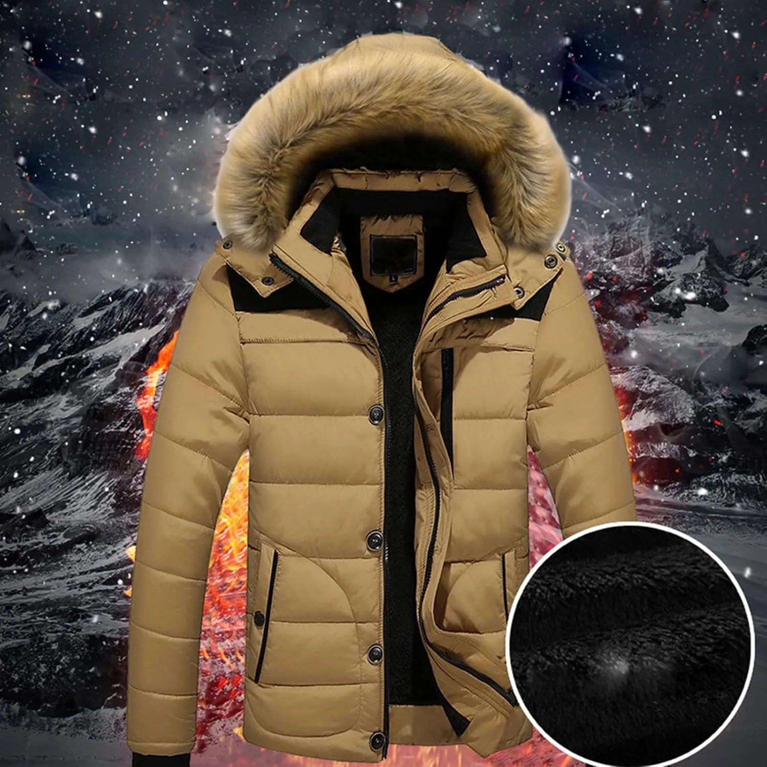Ymosrh Mens Jackets Winter Men Outdoor Warm Thick Jacket Hooded Coat with Zipper Pocket Fashion Jackets