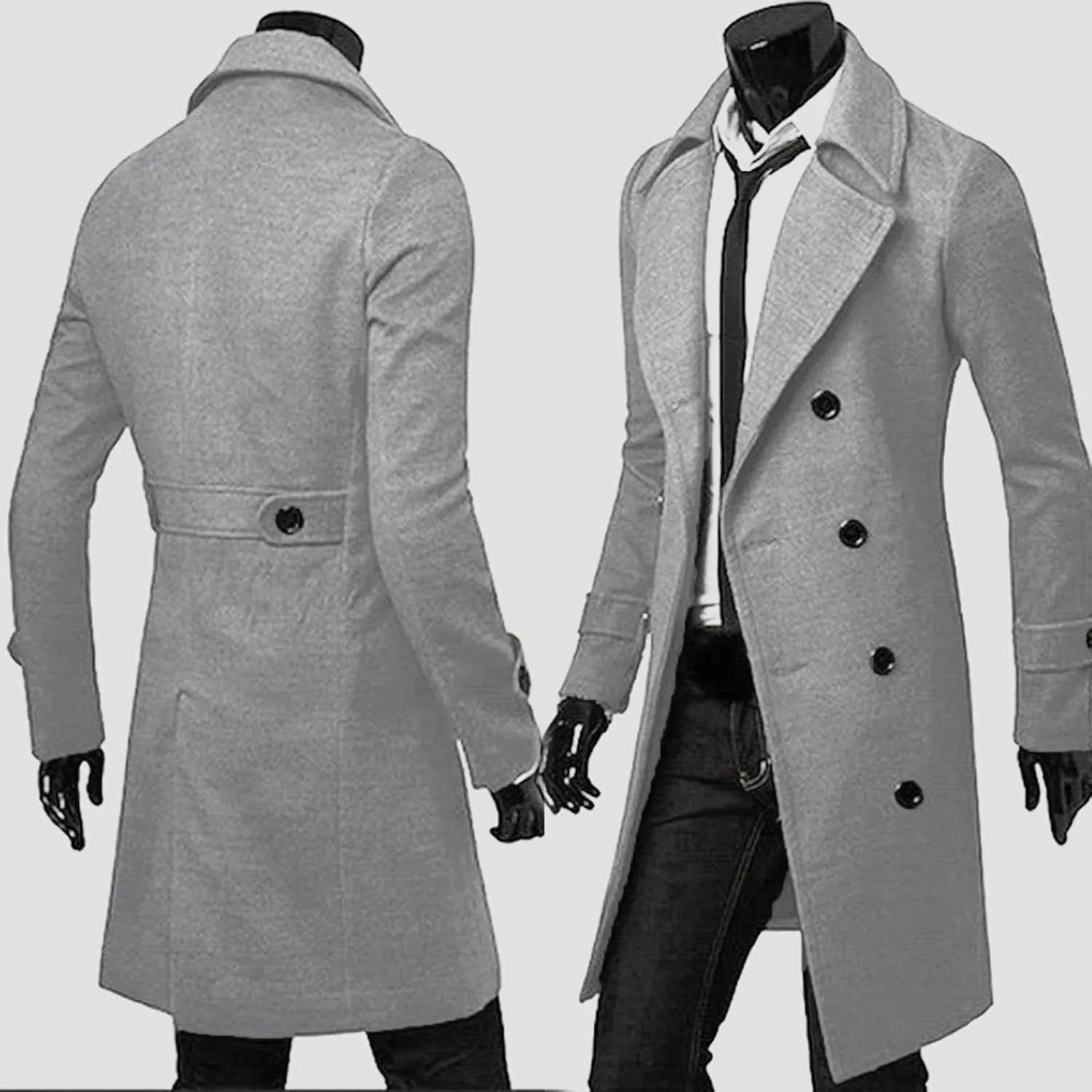 Ymosrh Mens Jackets Winter Men Slim Stylish Trench Coat Double Breasted Long Jacket Coat Jackets