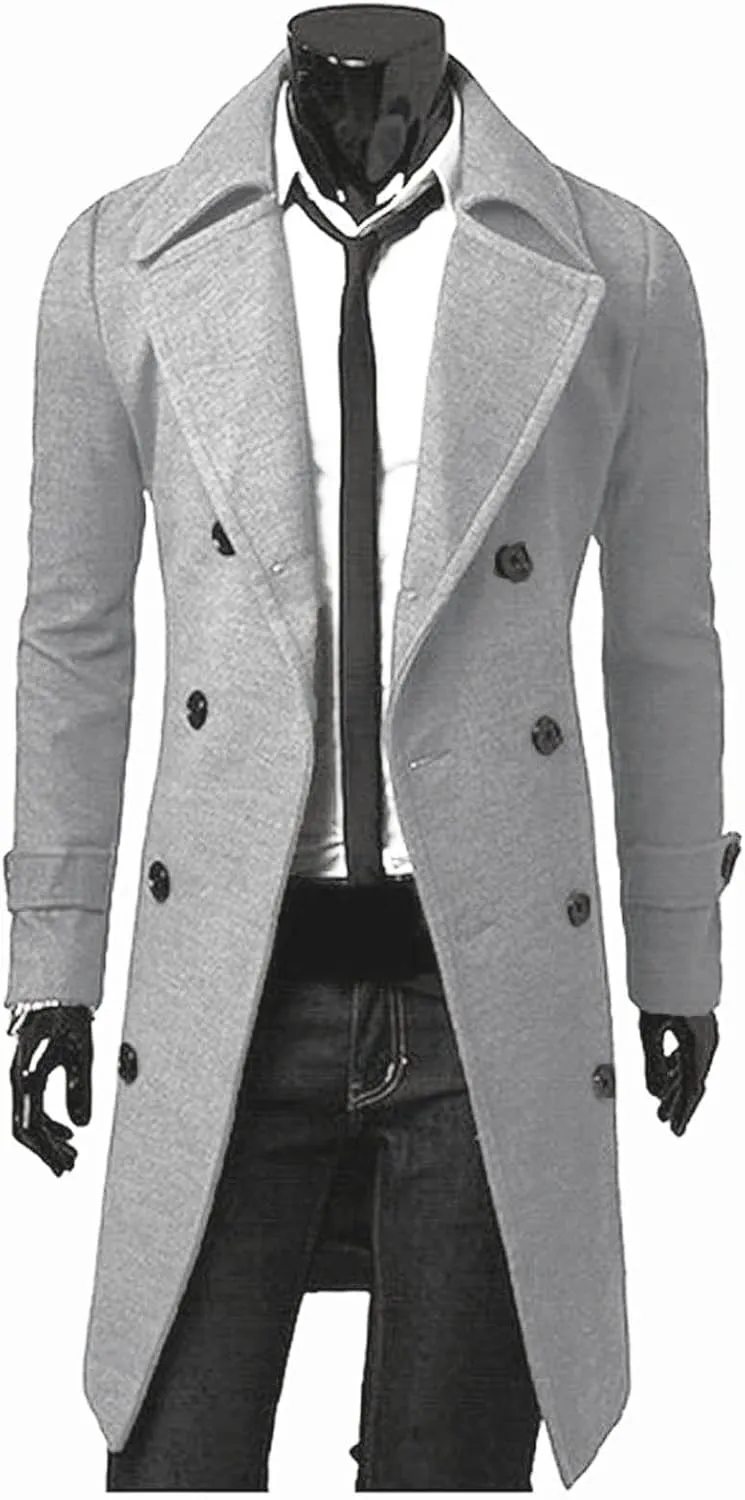 Ymosrh Mens Jackets Winter Men Slim Stylish Trench Coat Double Breasted Long Jacket Coat Jackets