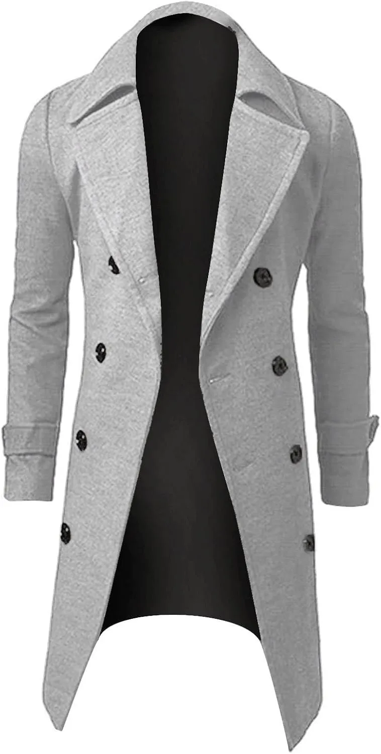 Ymosrh Mens Jackets Winter Men Slim Stylish Trench Coat Double Breasted Long Jacket Coat Jackets