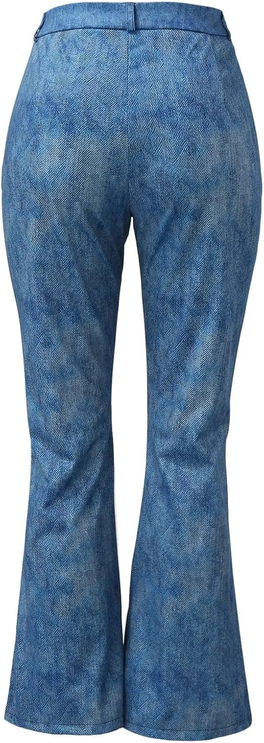 YOLAI Womens Floral Print Bell Bottoms Pants High Waist Flared Denim Trousers Stretch Jeans Pants with Pockets