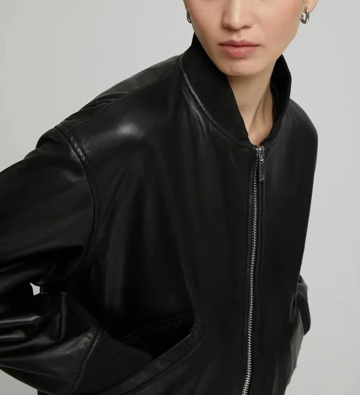 Yolo Jackets Real Lambskin Zip Up Casual Outerwear Moto Biker Jackets Coat with Pockets - Womens Bomber Jacket