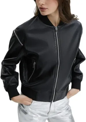 Yolo Jackets Real Lambskin Zip Up Casual Outerwear Moto Biker Jackets Coat with Pockets - Womens Bomber Jacket