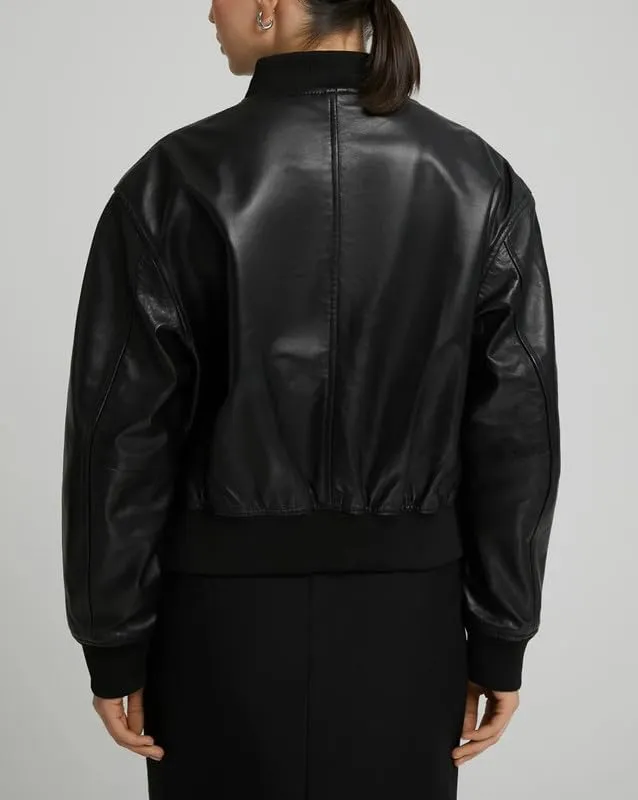 Yolo Jackets Real Lambskin Zip Up Casual Outerwear Moto Biker Jackets Coat with Pockets - Womens Bomber Jacket