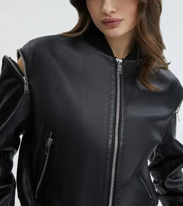 Yolo Jackets Real Lambskin Zip Up Casual Outerwear Moto Biker Jackets Coat with Pockets - Womens Bomber Jacket