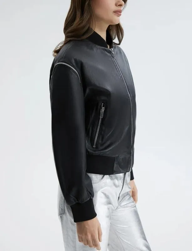 Yolo Jackets Real Lambskin Zip Up Casual Outerwear Moto Biker Jackets Coat with Pockets - Womens Bomber Jacket