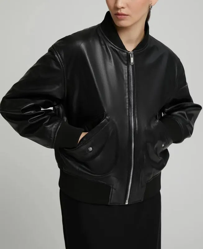 Yolo Jackets Real Lambskin Zip Up Casual Outerwear Moto Biker Jackets Coat with Pockets - Womens Bomber Jacket