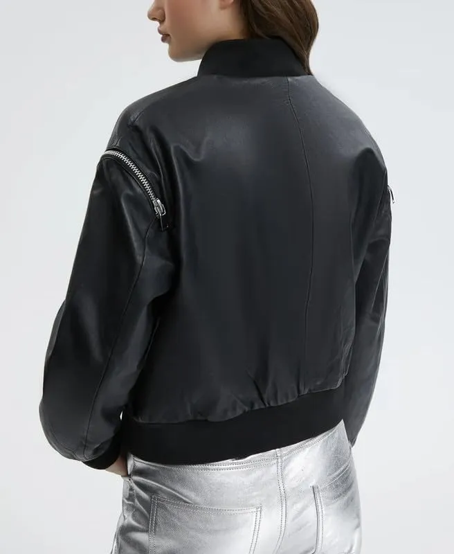 Yolo Jackets Real Lambskin Zip Up Casual Outerwear Moto Biker Jackets Coat with Pockets - Womens Bomber Jacket