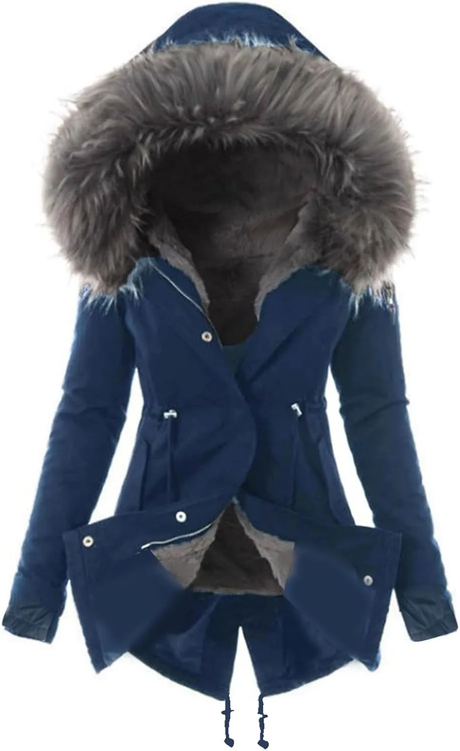 YRAETENM Women's Winter Coats Winter Sherpa Lined Faux Fur Mid Long Parkas Anoraks Thicken Warm Hooded Military Jacket Coats