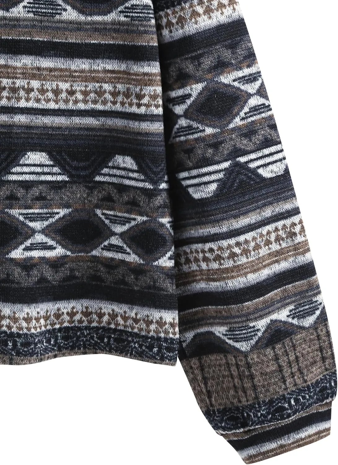 ZAFUL Women's Tribal Ethnic Graphic Cropped Knitwear Bohemian Long Sleeve Pullover Sweater Boho Drop Shoulder Knitted Top