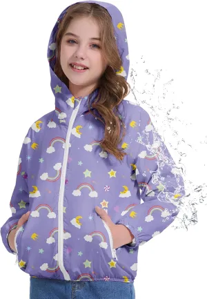 Zando Girls Rain Jacket Lightweight Waterproof Hooded Jackets Girls' Outerwear Jackets & Coats for Girls 4-10Y