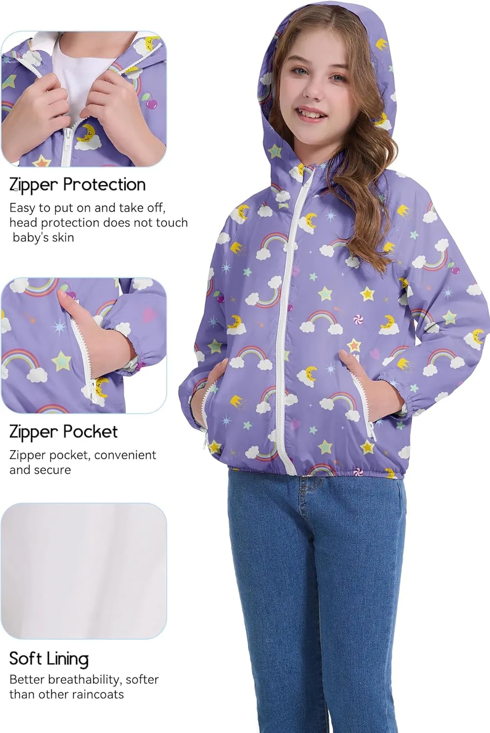 Zando Girls Rain Jacket Lightweight Waterproof Hooded Jackets Girls' Outerwear Jackets & Coats for Girls 4-10Y