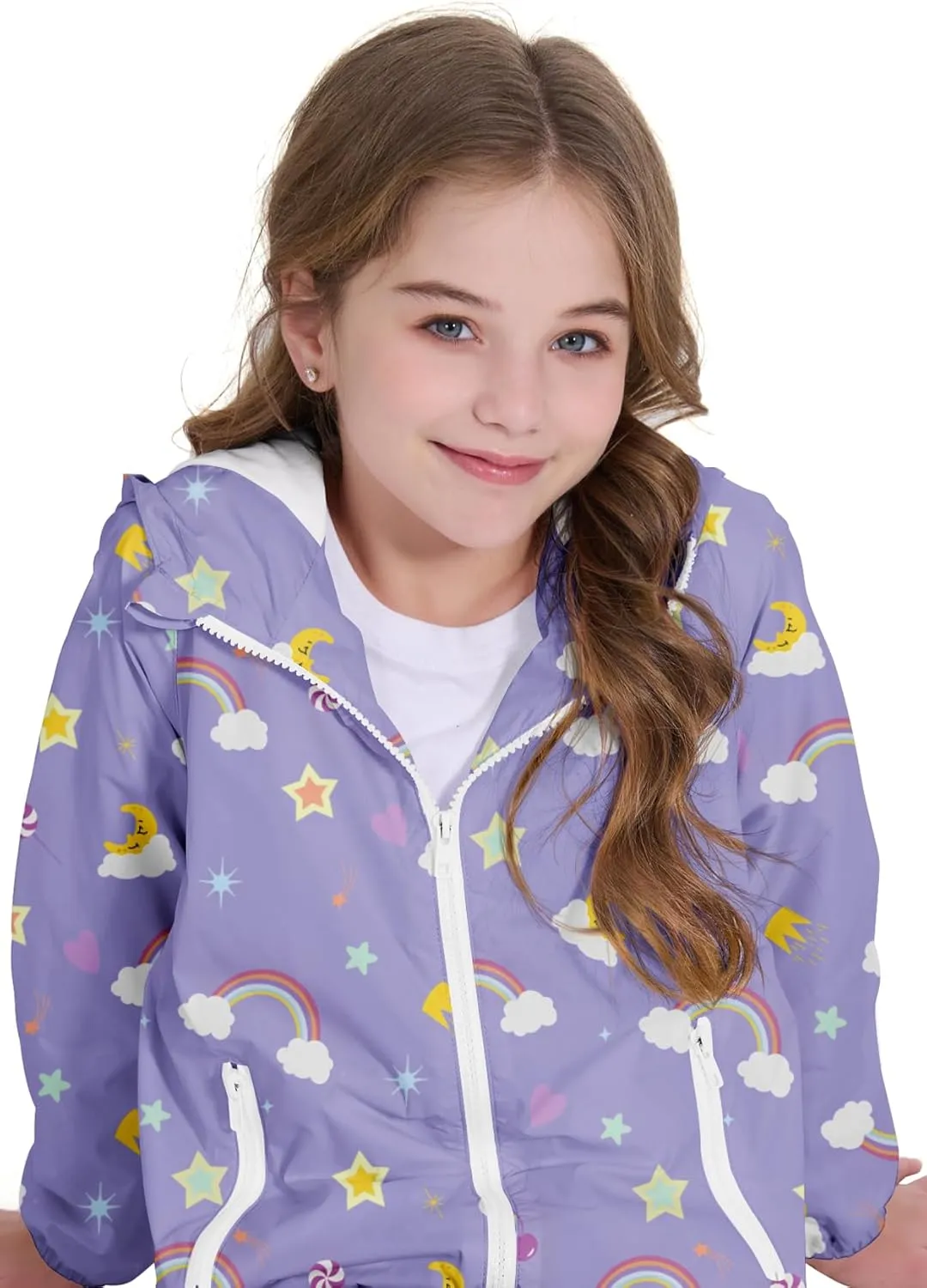 Zando Girls Rain Jacket Lightweight Waterproof Hooded Jackets Girls' Outerwear Jackets & Coats for Girls 4-10Y