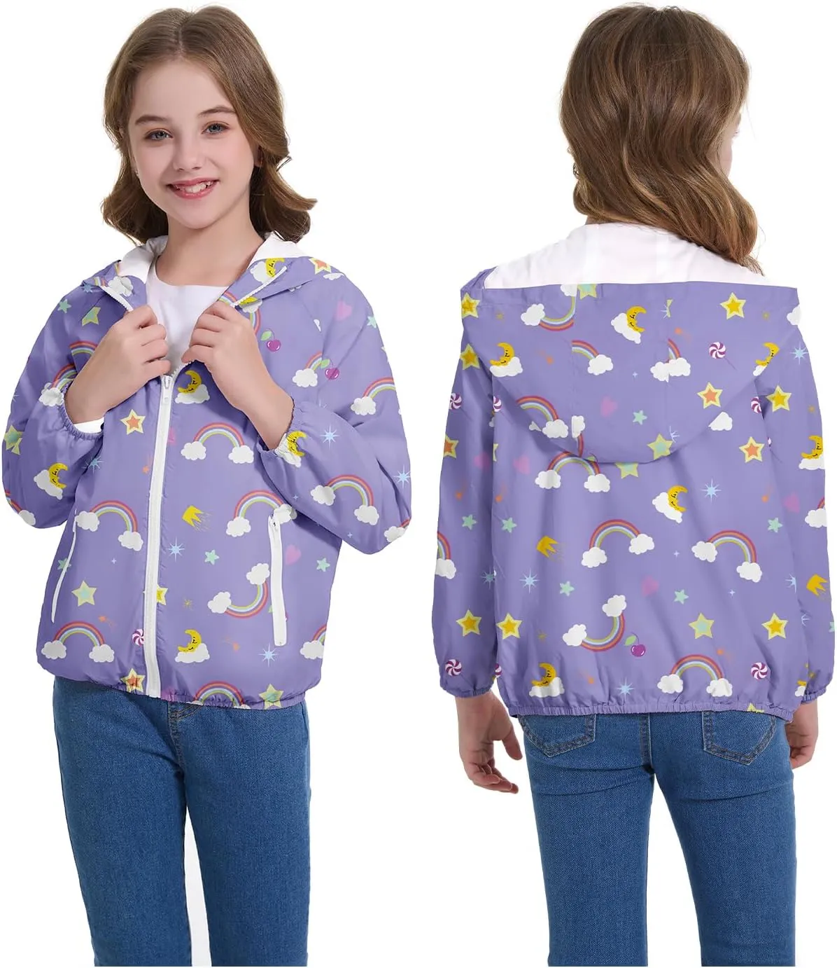 Zando Girls Rain Jacket Lightweight Waterproof Hooded Jackets Girls' Outerwear Jackets & Coats for Girls 4-10Y
