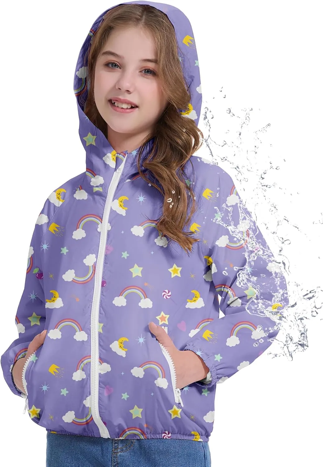 Zando Girls Rain Jacket Lightweight Waterproof Hooded Jackets Girls' Outerwear Jackets & Coats for Girls 4-10Y
