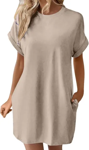 ZYXTIM Women's Casual Summer Short Sleeve T Shirts Dress Cotton Soft Comfy Lounge Nightgown Loose Basic Dresses with Pockets