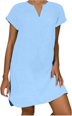 ZYXTIM Womens Summer Dresses Cut Out V Neck Short Sleeve Loose T Shirts Dresses Plus Size Plain Holiday Vacation Dresses