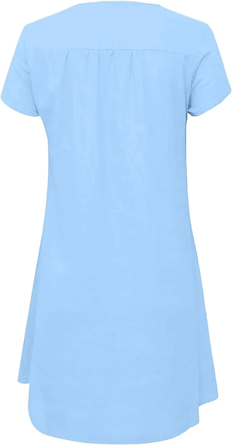 ZYXTIM Womens Summer Dresses Cut Out V Neck Short Sleeve Loose T Shirts Dresses Plus Size Plain Holiday Vacation Dresses