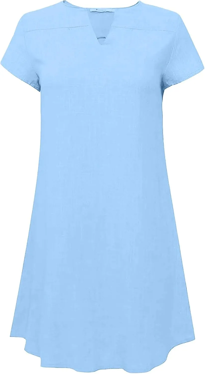 ZYXTIM Womens Summer Dresses Cut Out V Neck Short Sleeve Loose T Shirts Dresses Plus Size Plain Holiday Vacation Dresses